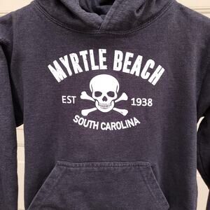 Rag Wear USA Pullover Hoodie Black Myrtle Beach Skull Crossbones Kangaroo sz Lg